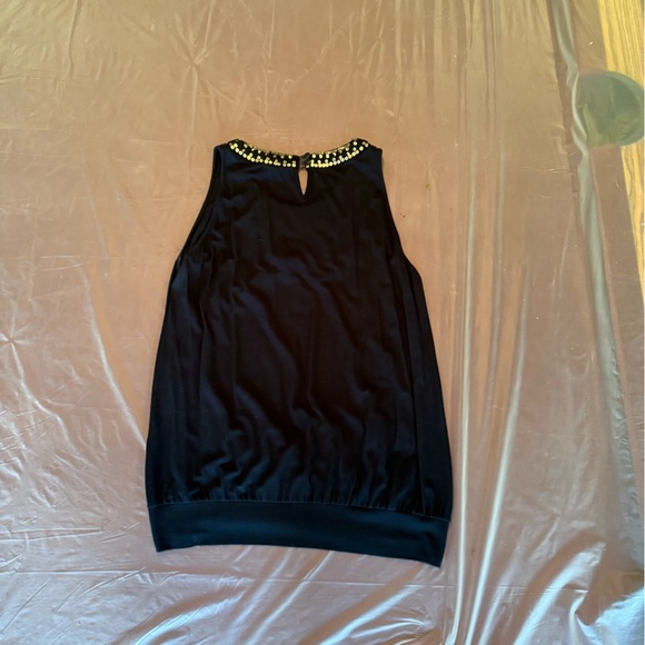 KRIZIA POI Black Sleeveless Top with Gold Embellished Neck Size 46/XL - Picture 3 of 8